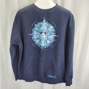 Disney Parks Navy Mickey Compass Crew Neck Sweatshirt w/ Front Pocket, L
